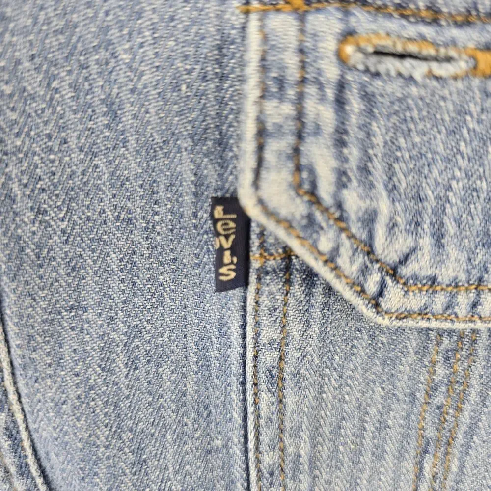 Vintage 90s Levis Denim Metal Button Up Shirt Large Blue Tab Ticking Stripe